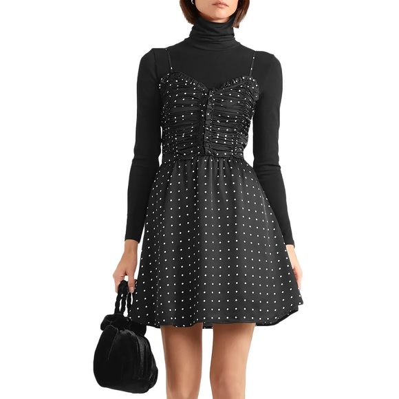 Maje Dresses & Skirts - Maje Renota Polka-Dot Ruched Satin Mini Dress